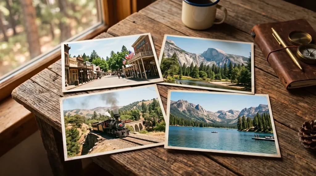 10 Must-Visit Attractions in Tuolumne County, California travel snapshots on wooden table